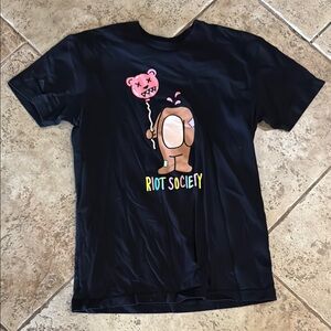 Riot Society Black Tee with Pink Bear Graphic